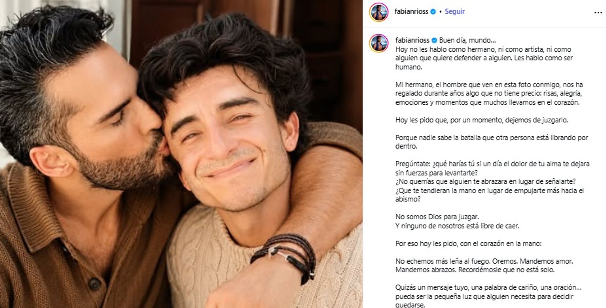 Fabián Ríos compartió una fotografía junto a Francisco Bolívar y le dedicó un extenso mensaje.