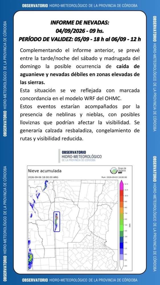 El informe del OHMC para este sábado 5 y domingo 6 de septiembre sobre el clima en Córdoba.