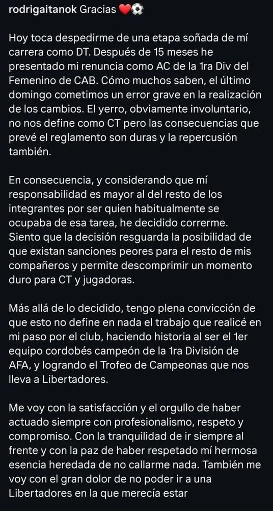 Rodrigo Gaitán se despidió de Belgrano.