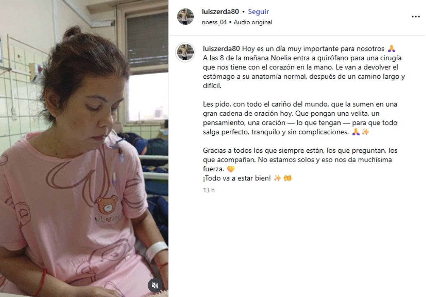 Noelia, la esposa de Luisito Zerda, fue operada