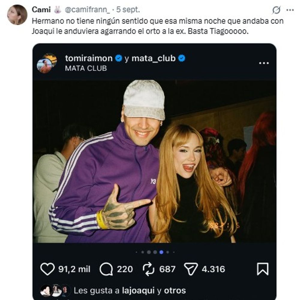 ¿Juega a dos puntas? Las fotos de Tiago PZK con Taichu y La Joaqui que encendieron la polémica