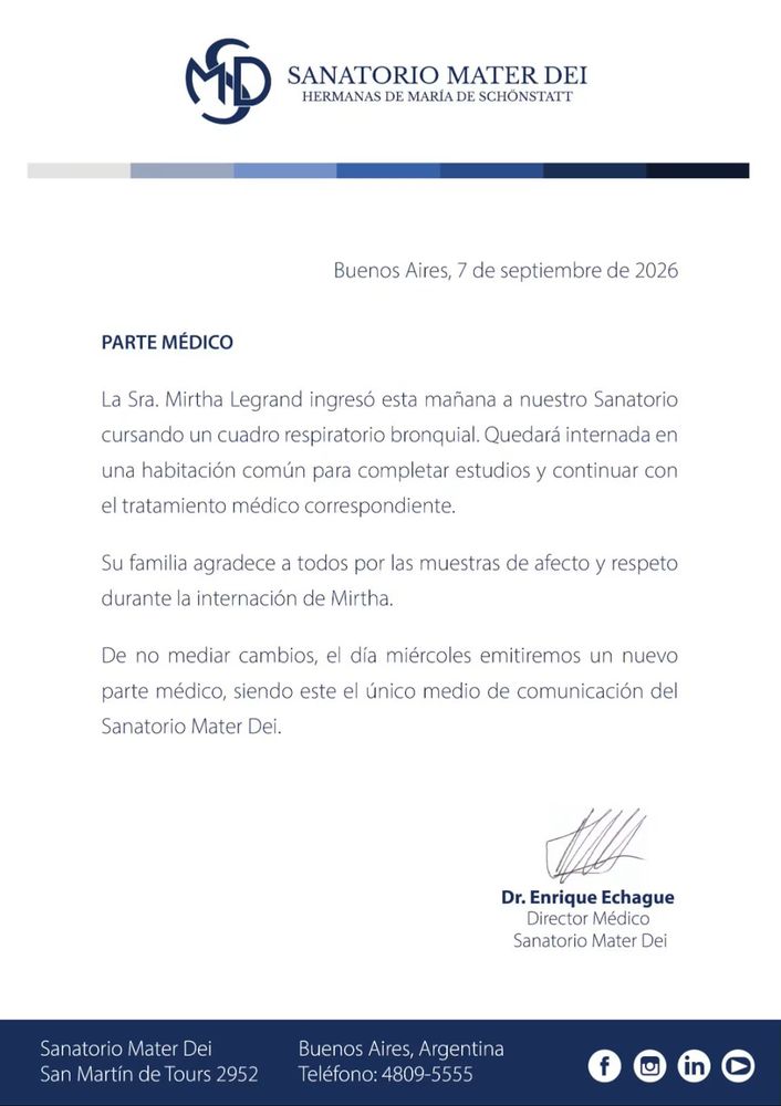 El parte médico de Mirtha Legrand
