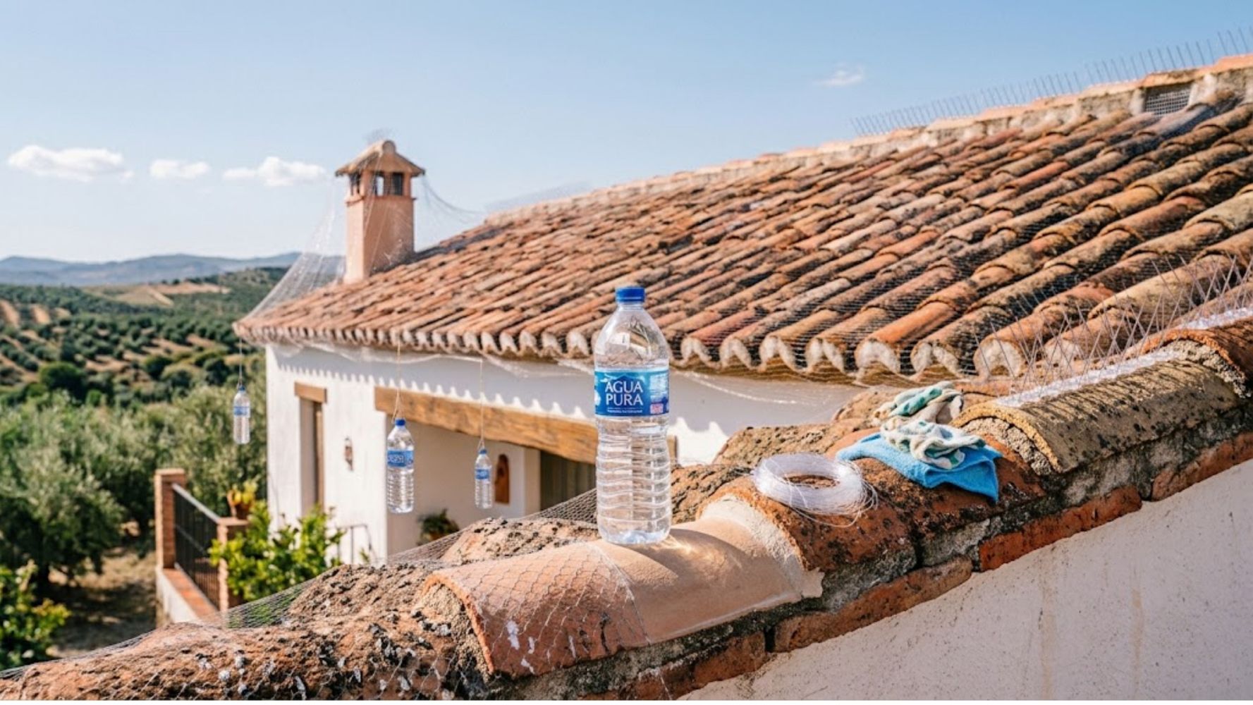 El truco de colgar botellas con agua del techo.
