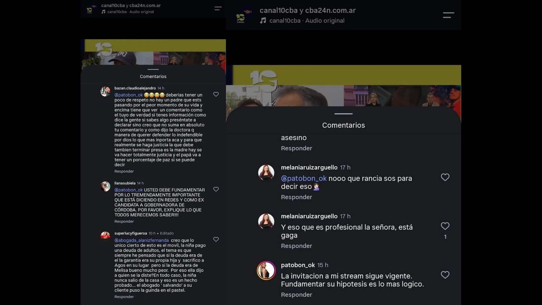 Los comentarios de Pato Bon en Instagram.