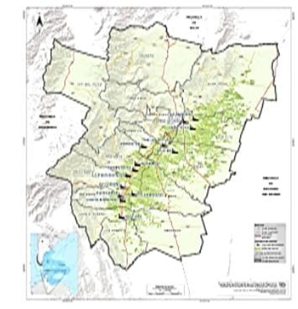 Mapa con la ubicacion de los diferentes  ingenios que se encuentran en Tucumán.