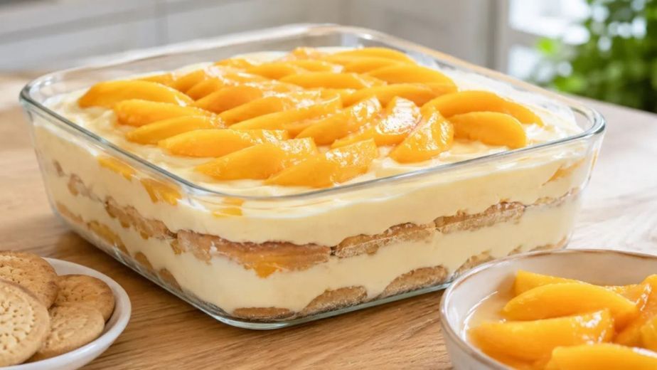 Carlota de duraznos sin horno: la receta fresca y cremosa con solo una lata y 5 ingredientes que te salva el postre