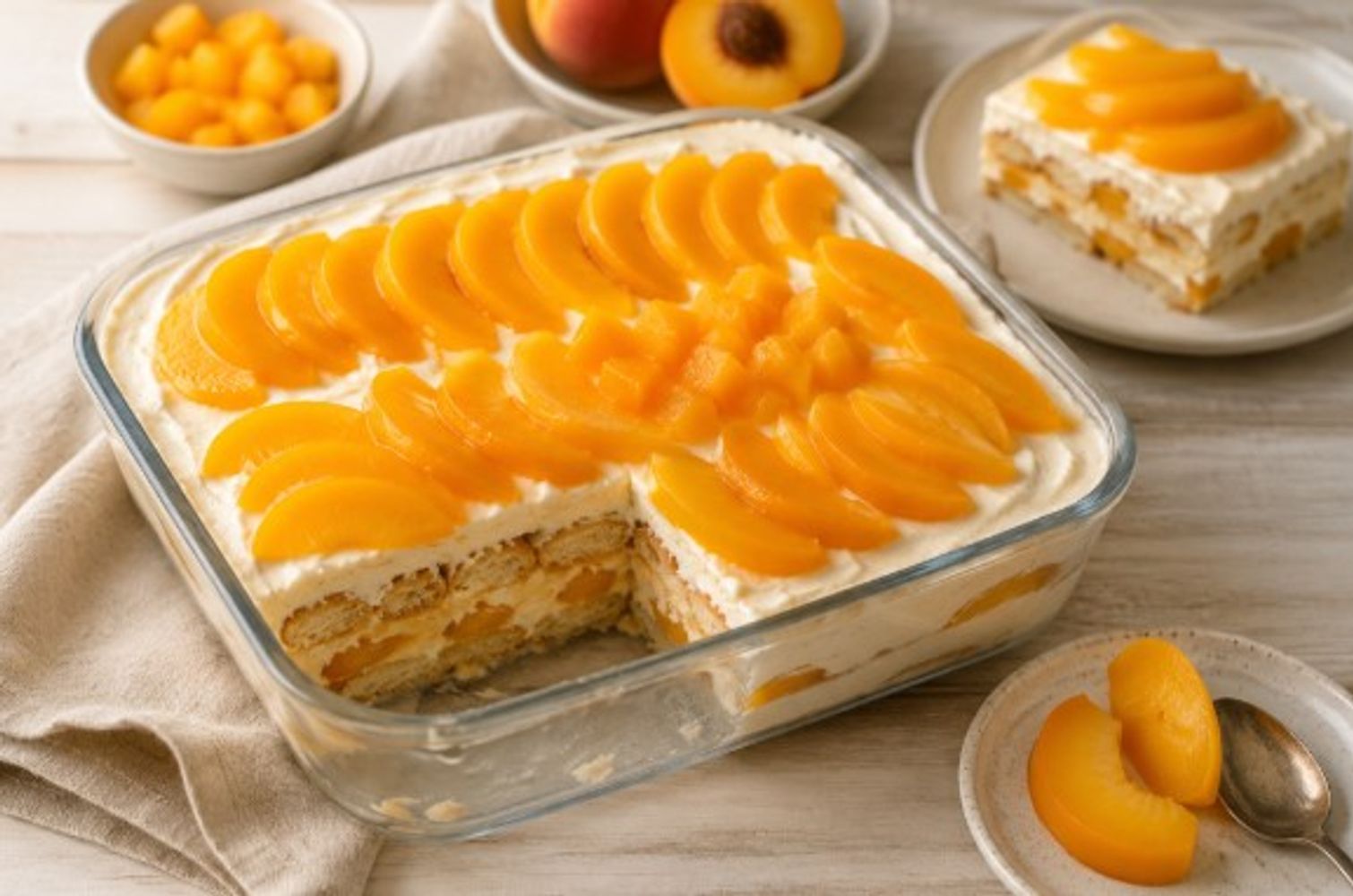 Carlota de duraznos sin horno: la receta fresca y cremosa con solo una lata y 5 ingredientes que te salva el postre