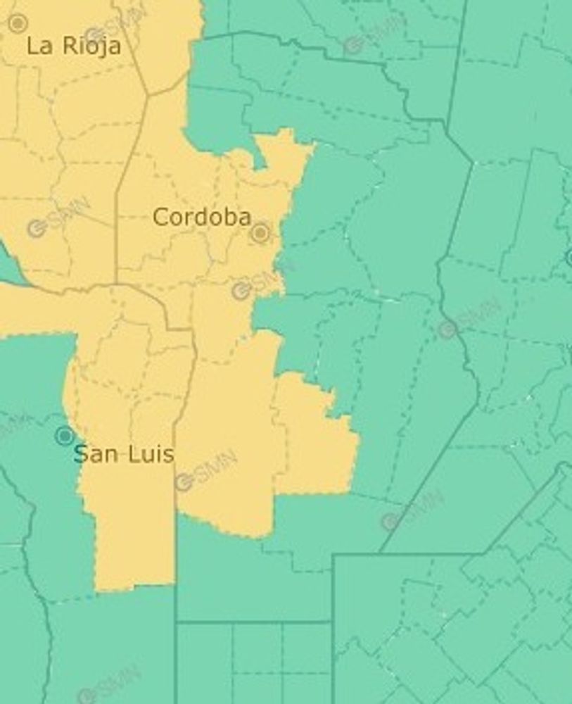 Alerta amarilla por tormentas en Córdoba este jueves 10 de septiembre.