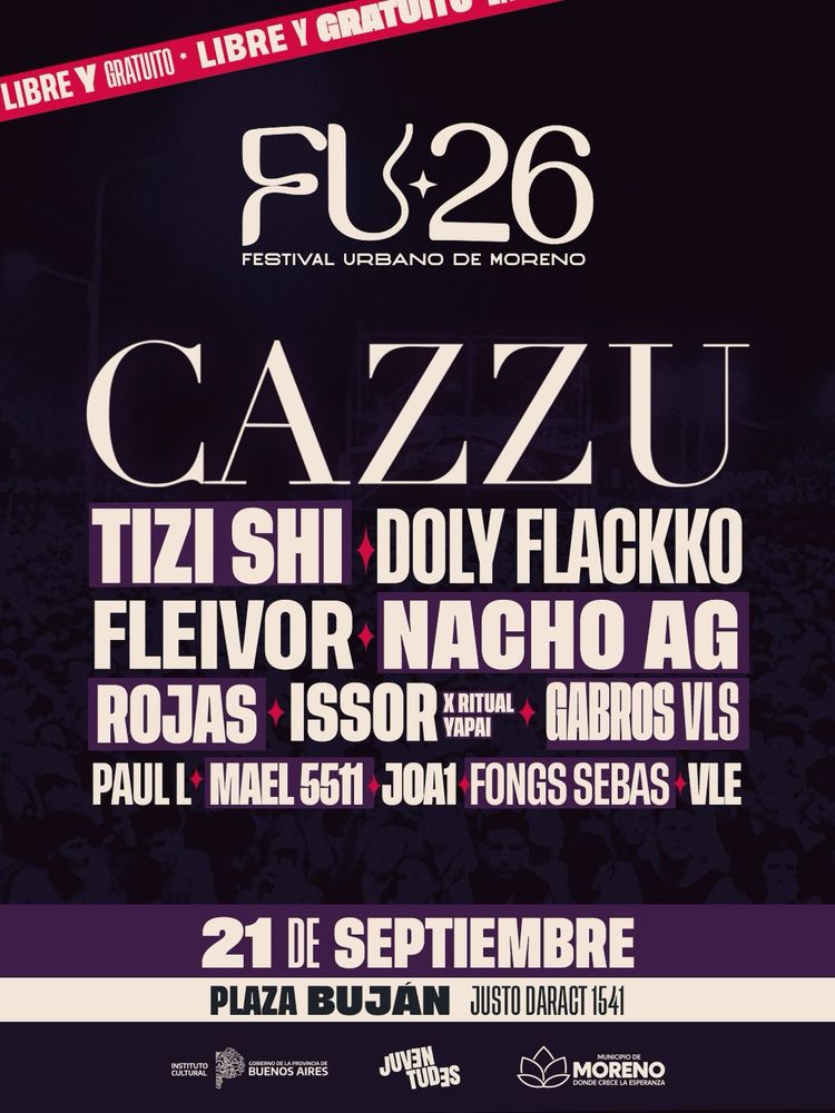 FU Moreno 2026 confirmó su line up completo: Cazzu encabeza la grilla del festival con entrada libre y gratuita