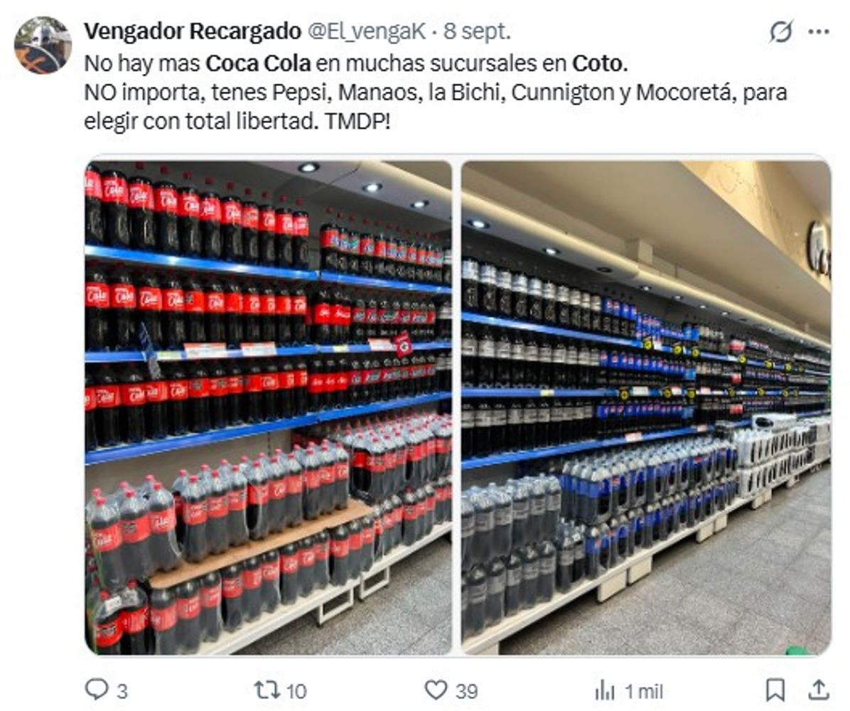 Por qué la cadena de supermercados Coto se niega a vender productos de Coca-Cola