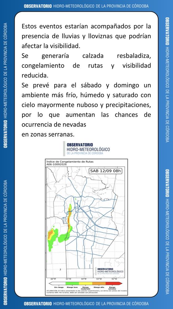 Informe por nevadas para Córdoba.