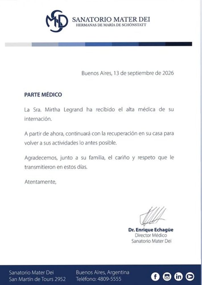 El alta médica para Mirtha Legrand.