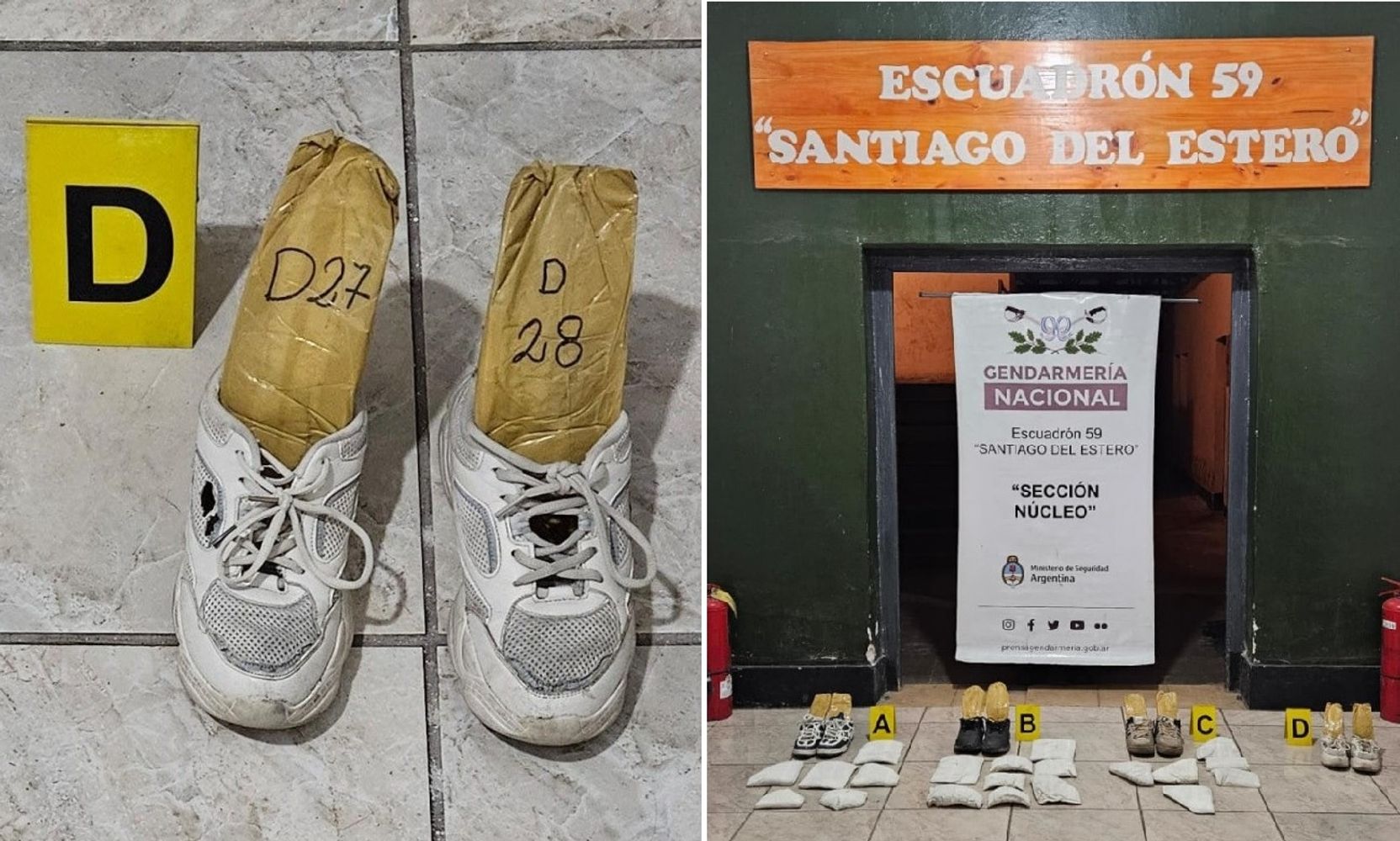 Los gendarmes recolectaron más de diez kilos de cocaína que la familia llevaba distribuida en una numerosa cantidad de paquetes adosados al cuerpo y en el calzado.