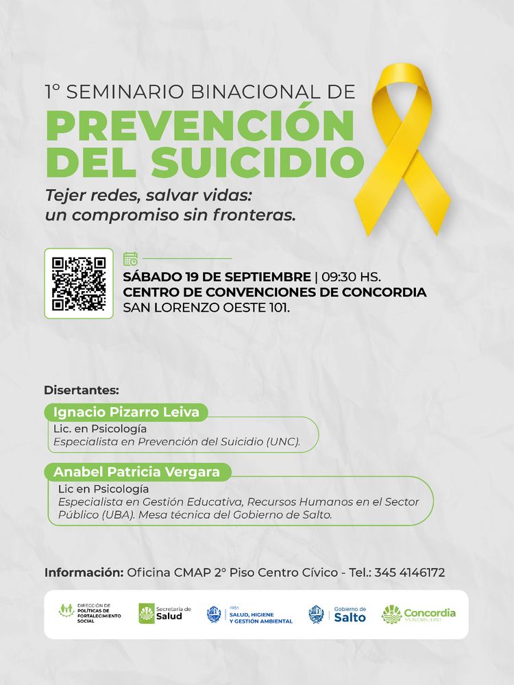 Concordia y Salto realizarán el primer Seminario Binacional de Prevención del Suicidio.