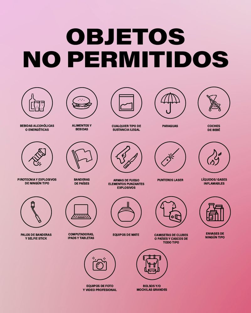 Objetos no permitidos para el ingreso al Movistar Arena