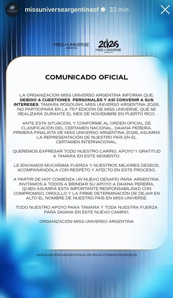 Tamara Rogouski no representará a Argentina en Miss Universo y la reemplazará otra misionera.