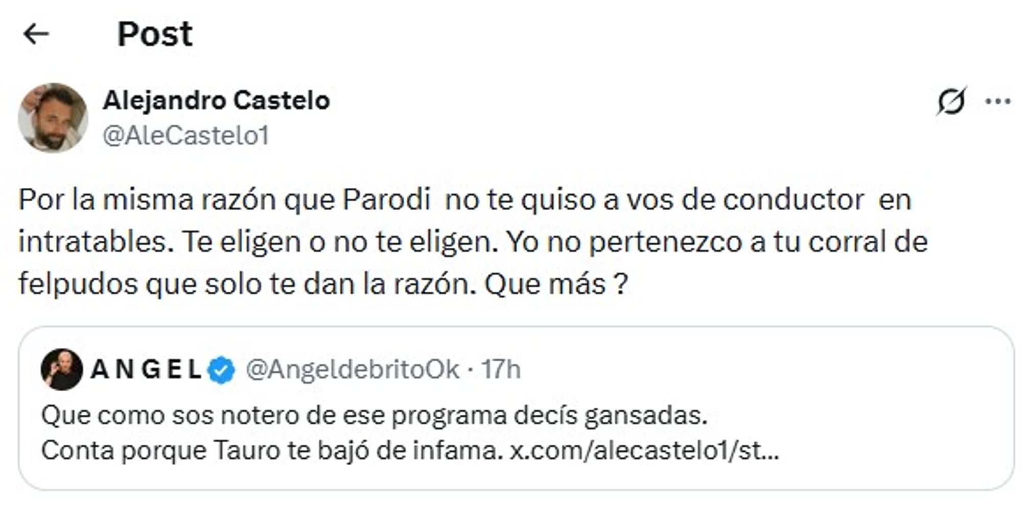 Alejandro Castelo contra Ángel de Brito.