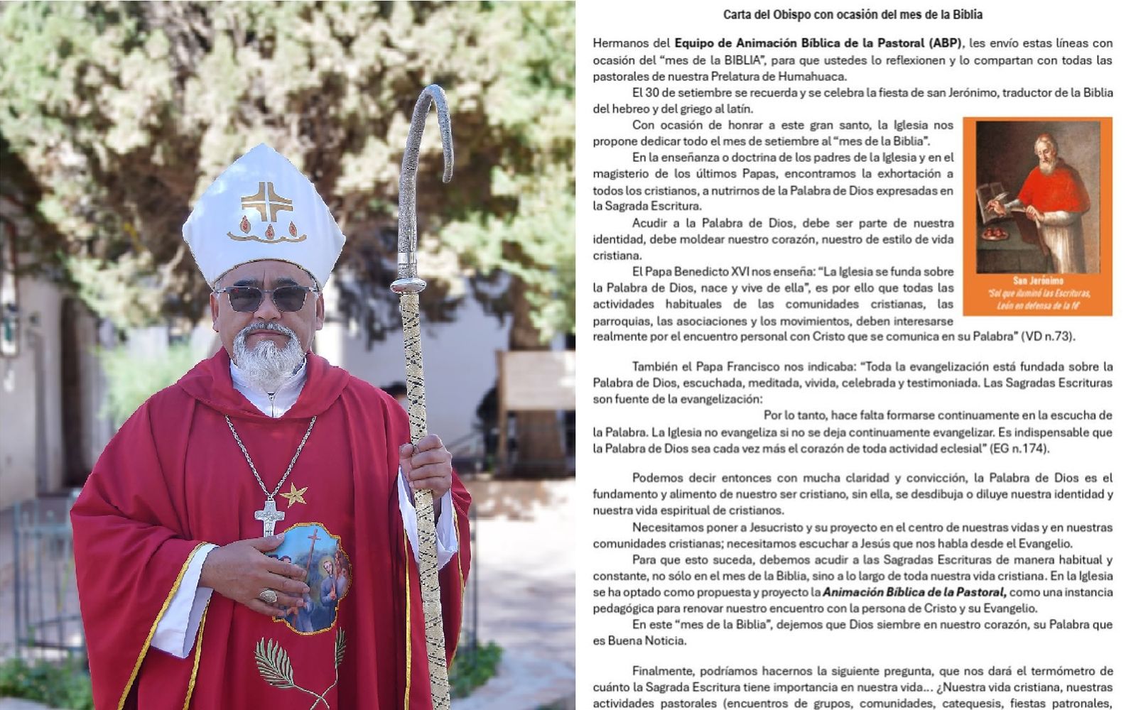 El obispo de la prelatura de Humahuaca, monseñor Félix Paredes, compartió con el Equipo de Animación Bíblica de la Parroquia de su ciudad un mensaje con motivo del Mes de la Biblia.