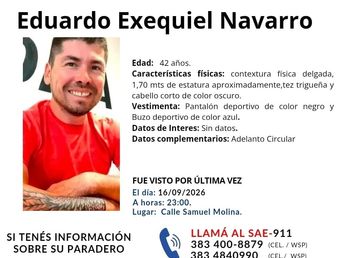 Desaparecido: piden ayuda para dar con Eduardo Exequiel Navarro