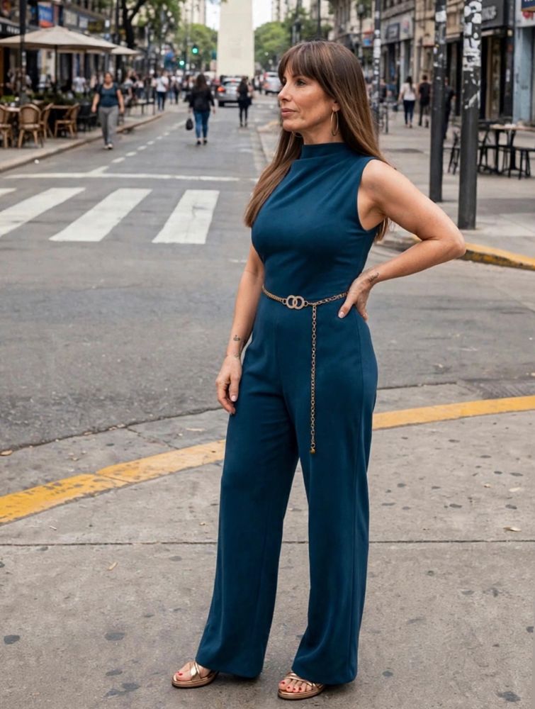 A sus 58 años, Viviana Saccone deslumbró con look monocromático color azul petróleo y marcó tendencia