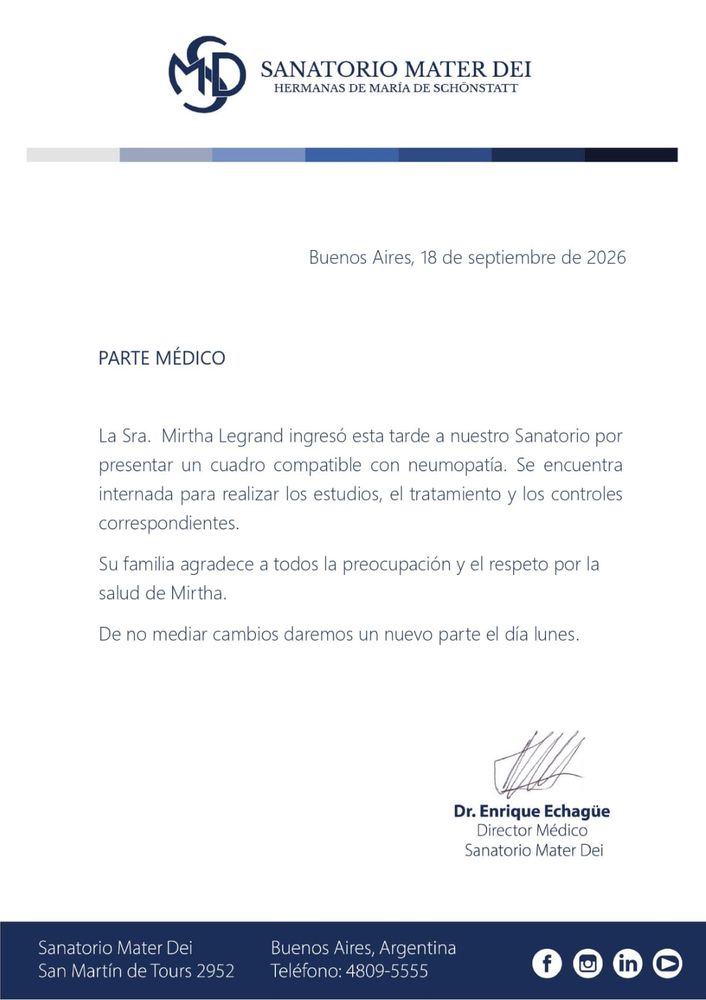 Parte médico de Mirtha Legrand