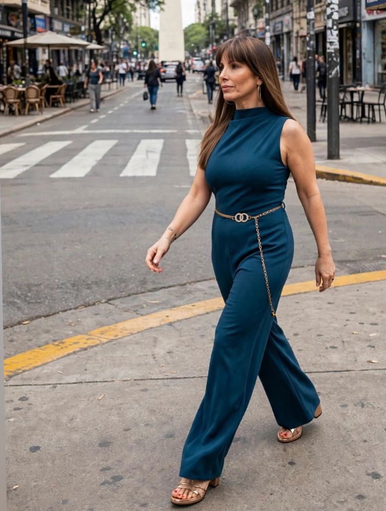 A sus 58 años, Viviana Saccone deslumbró con look monocromático color azul petróleo y marcó tendencia