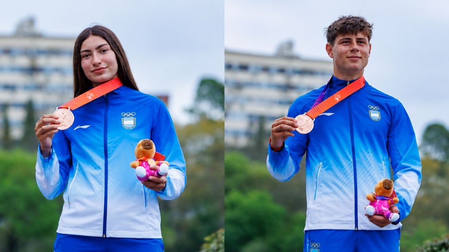 Chiara Ferretti y Joaquín Reutemann celebraron sus medallas de bronce en los Juegos Suramericanos.