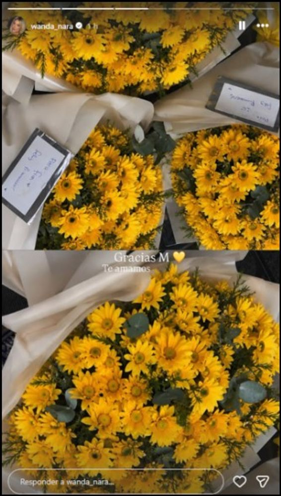 Wanda Nara mostró las flores amarillas que recibió este 21 de septiembre y una misteriosa dedicatoria apuntó a Mauro Icardi