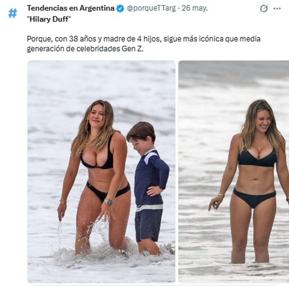 Hilary Duff fue fotografiada durante una jornada de playa y las imágenes rápidamente comenzaron a circular en redes sociales.