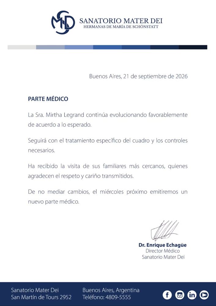 Nuevo parte médico de Mirtha Legrand