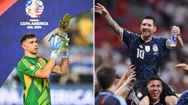 "Dibu" Martínez y Lionel Messi.