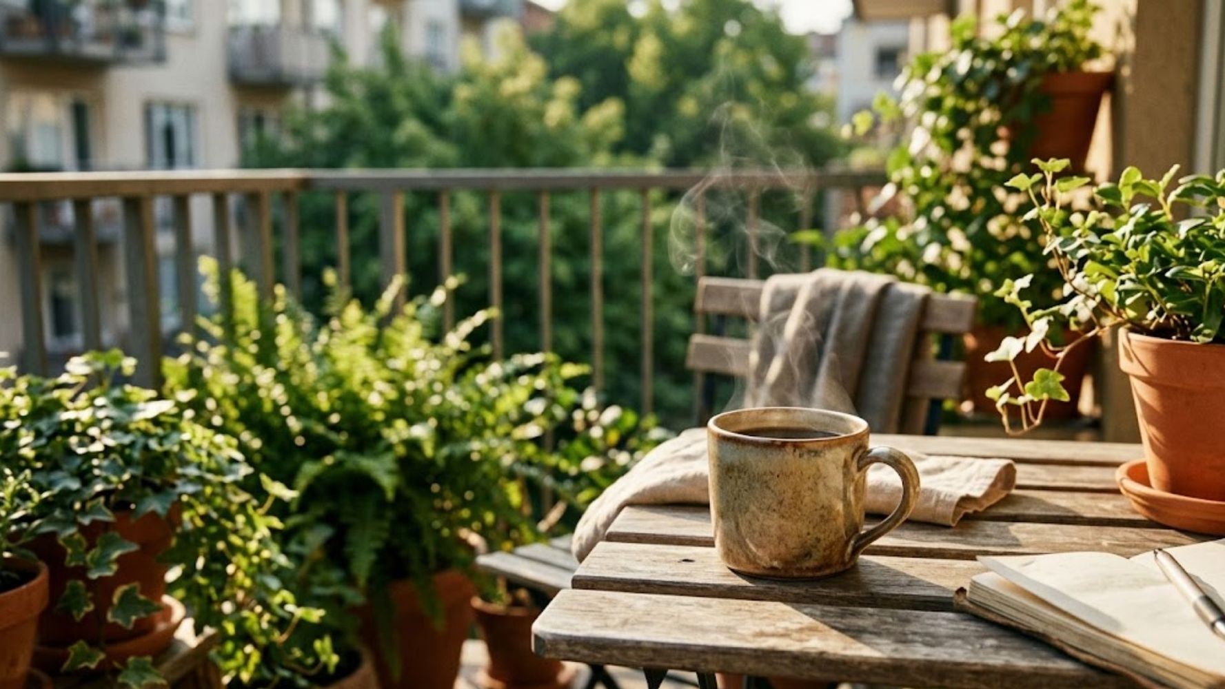 Por qué algunas personas toman una taza de café o té solos en el balcón.