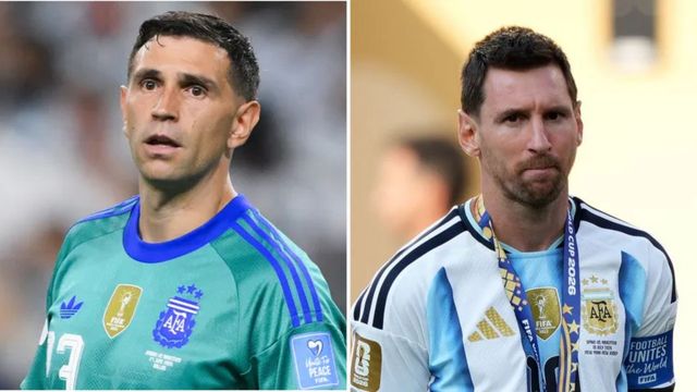 "Dibu" Martínez y Lionel Messi.