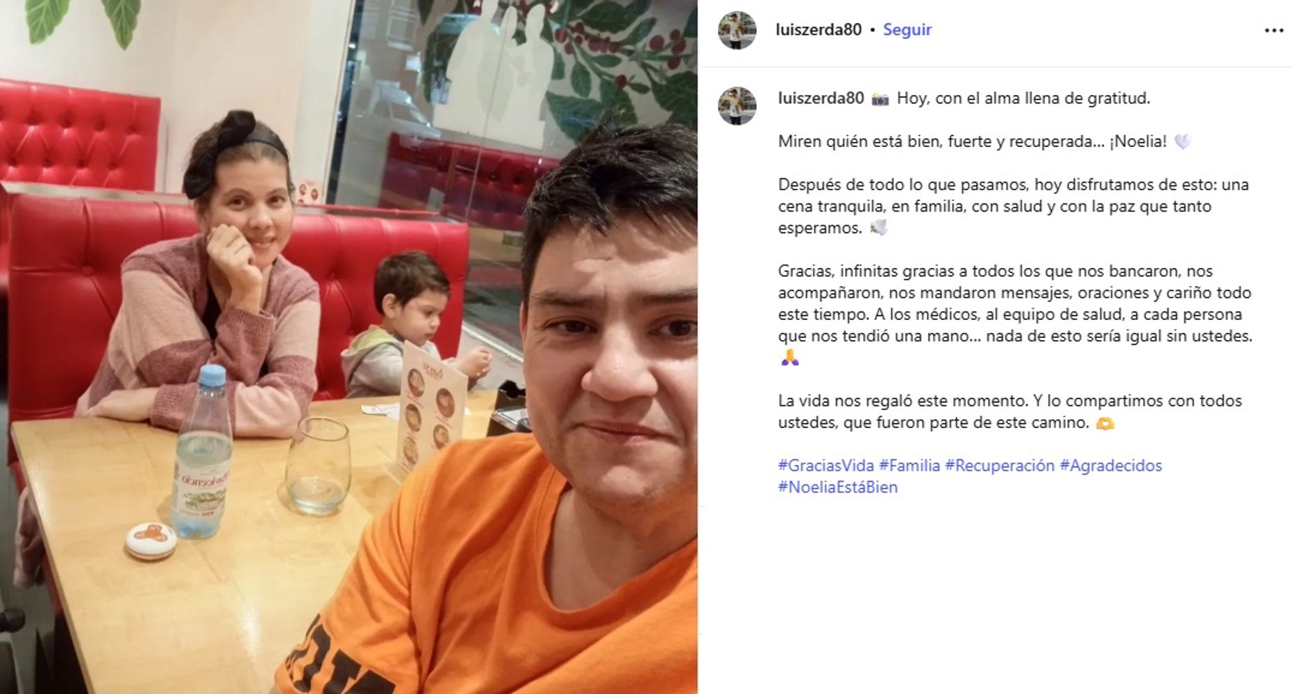 Luisito compartió el estado de su esposa tras la operación.