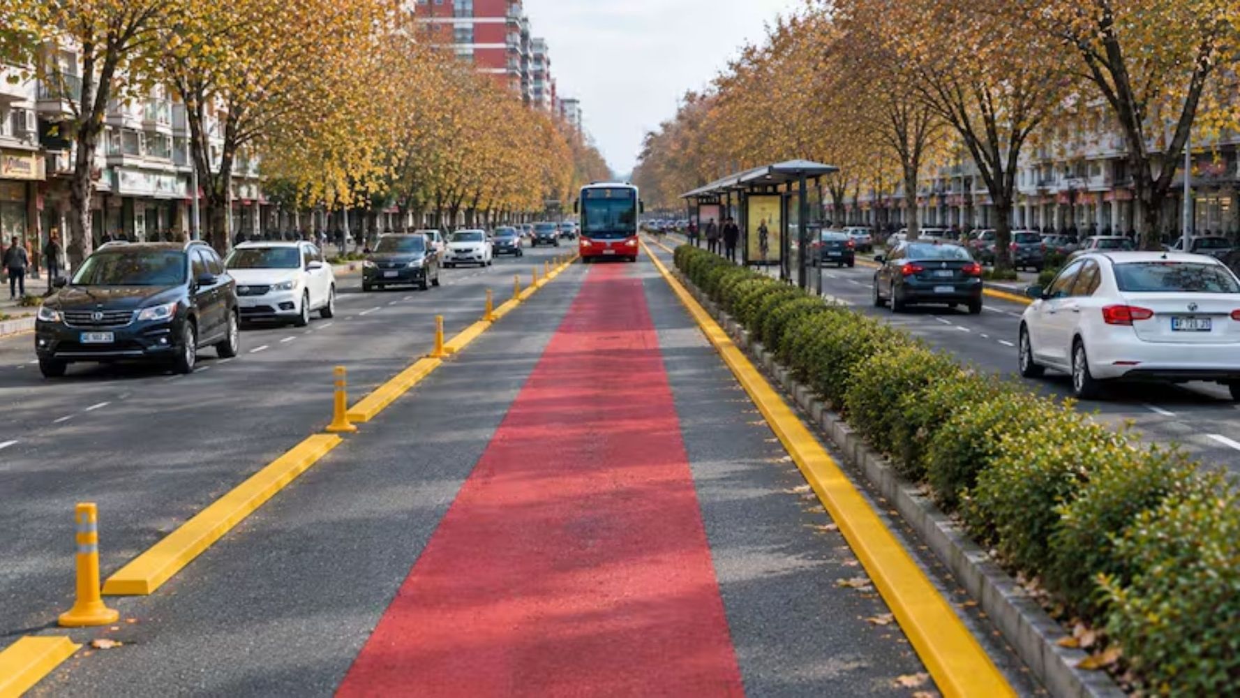 Los carriles por donde transitará estarán pintados de rojo.