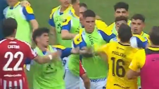 Vergonzozo final entre Rosario Central y Estudiantes, con jugadores a las piñas (captura de TV).