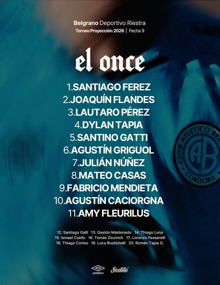 La formación de Belgrano con Deportivo Riestra.