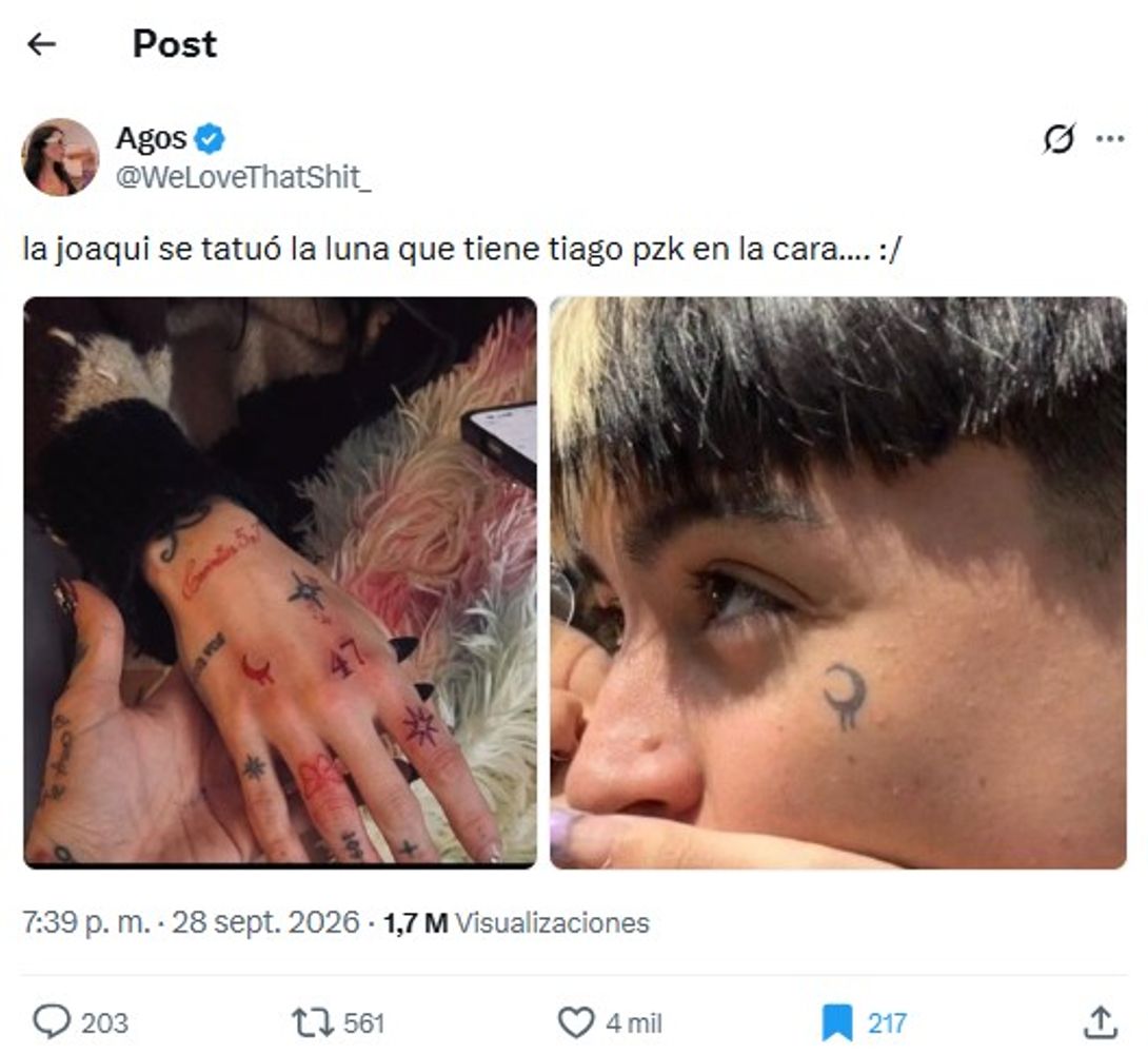 ¿La Joaqui se tatuó por Tiago PZK?: la foto que desató una ola de críticas en redes