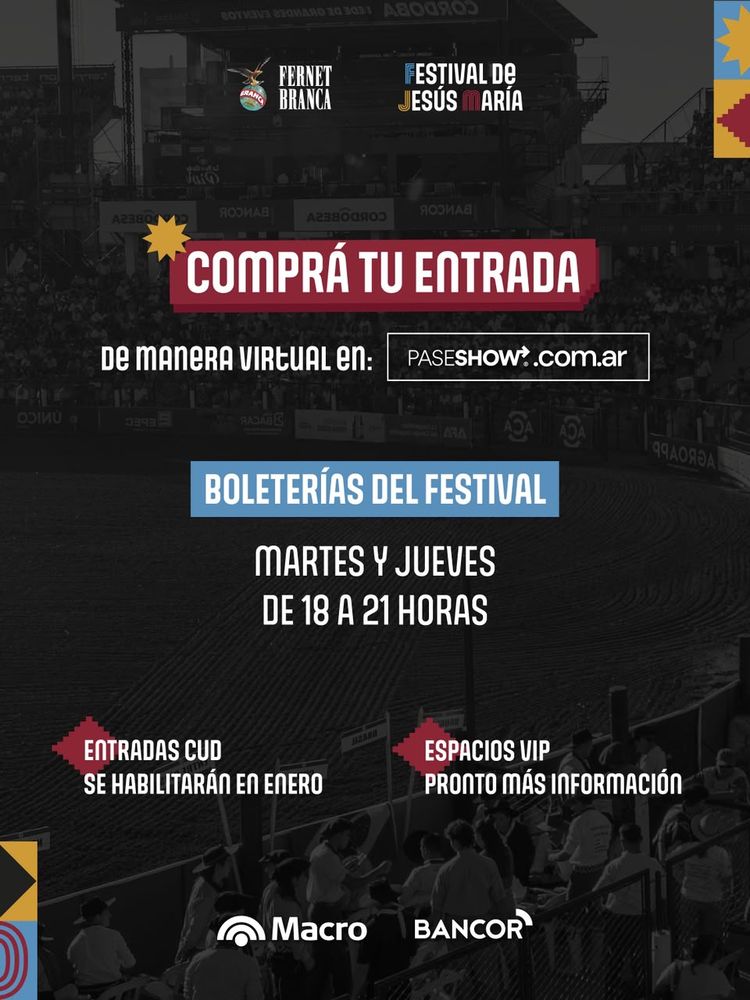 Venta de entradas para el Festival de Jesús María 2027.
