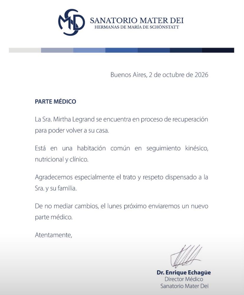 Parte médico de Mirtha Legrand.