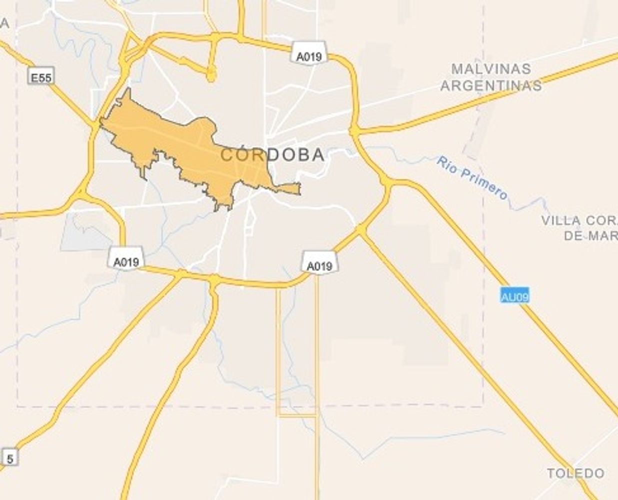El mapa con los barrios afectados por el corte de agua en Córdoba.