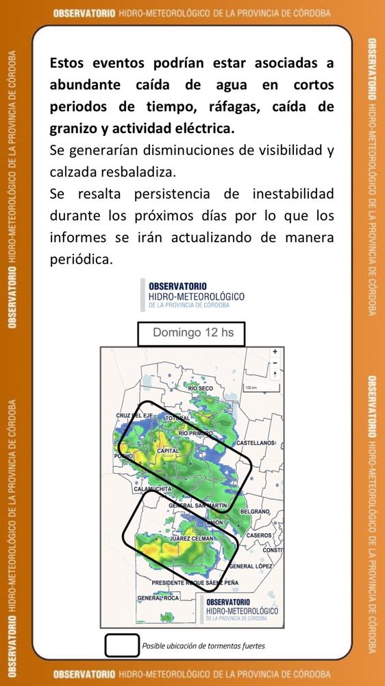 Alerta por tormentas en Córdoba.