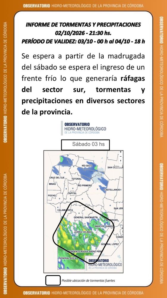 Alerta por tormentas en Córdoba.