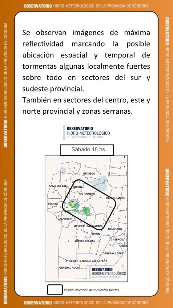 Alerta por tormentas en Córdoba.
