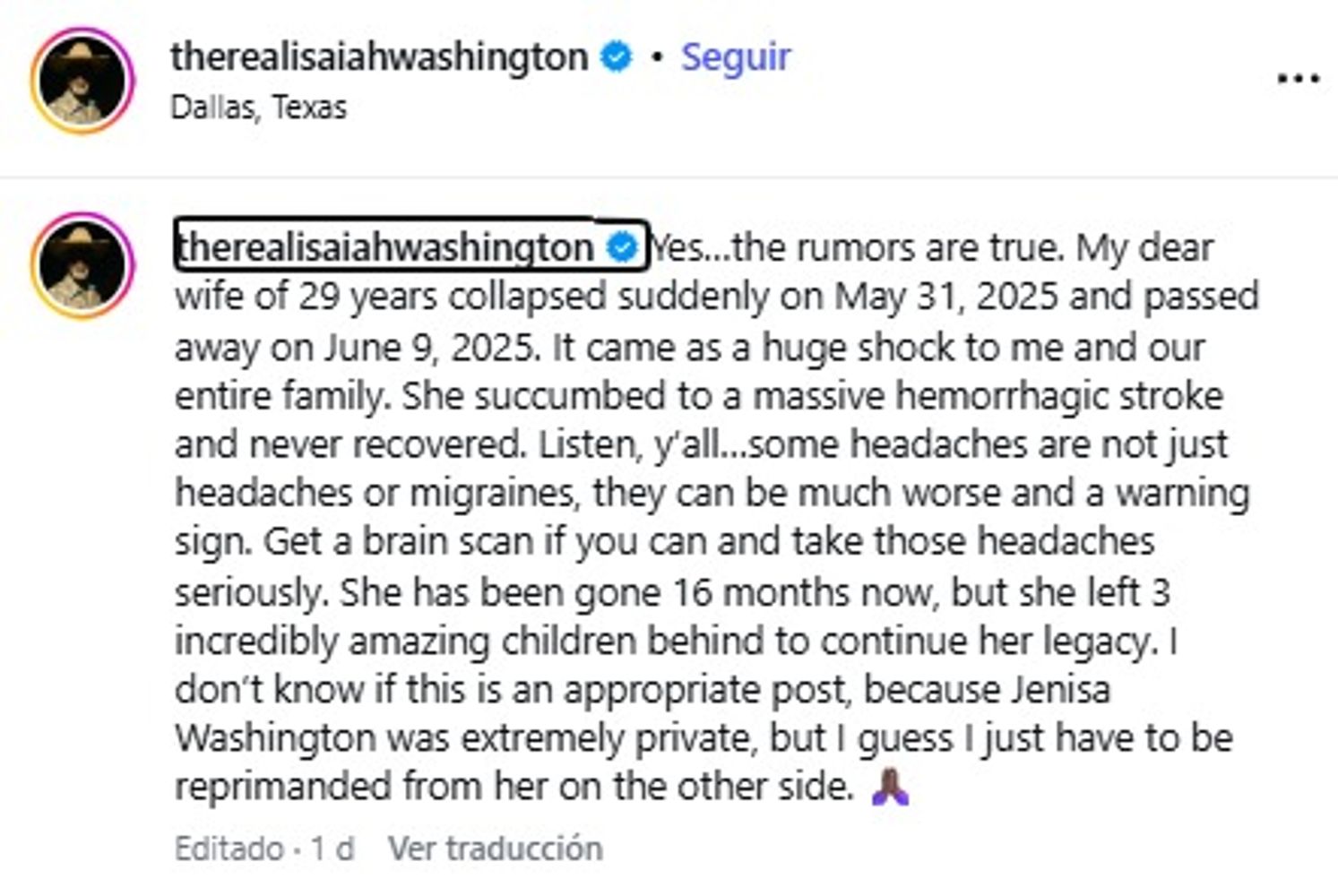 Isaiah Washington en Instagram.