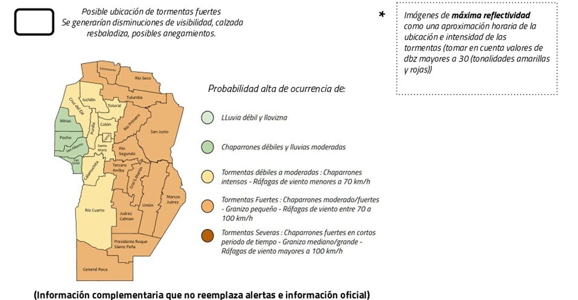 Alerta por tormentas para la provincia de Córdoba.