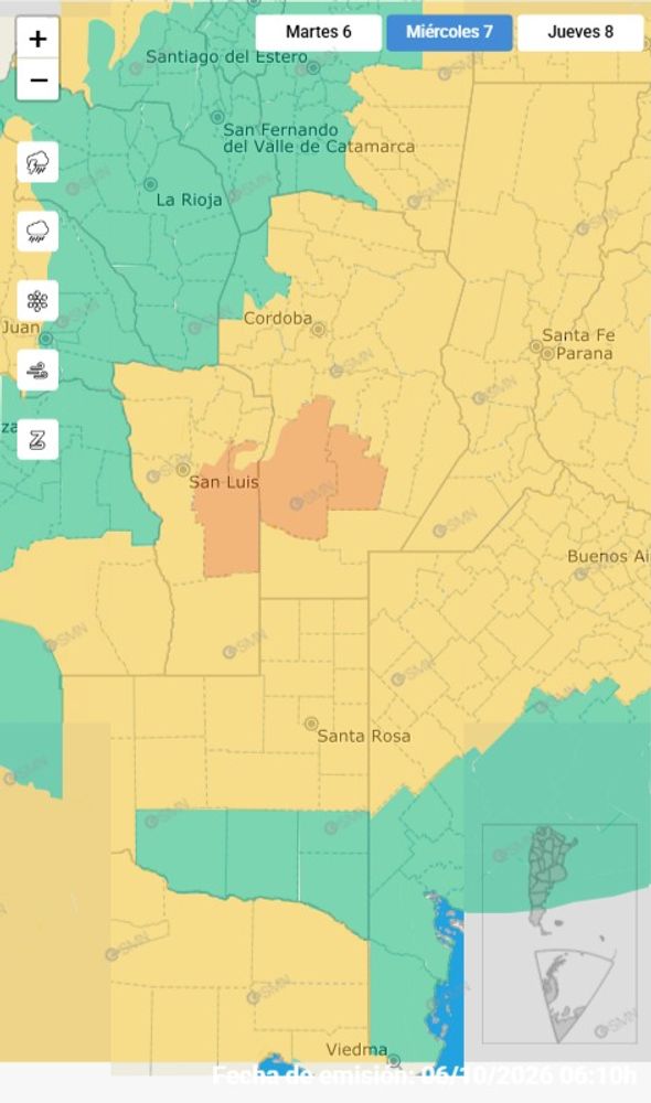 Alerta por tormentas para este miércoles 7 de octubre.