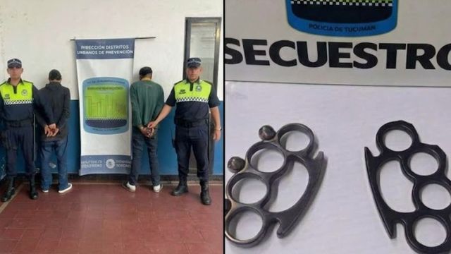 Las manoplas metálicas que los dos hombres llevaban encima fueron secuestradas por los efectivos.