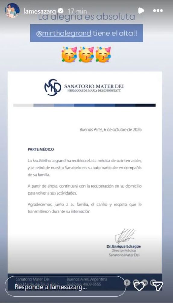 El alta de Mirtha Legrand
