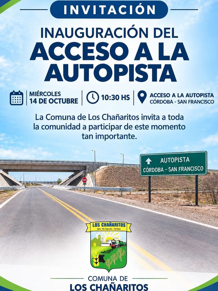 Inauguran acceso a la Autopista 19 en Los Chañaritos